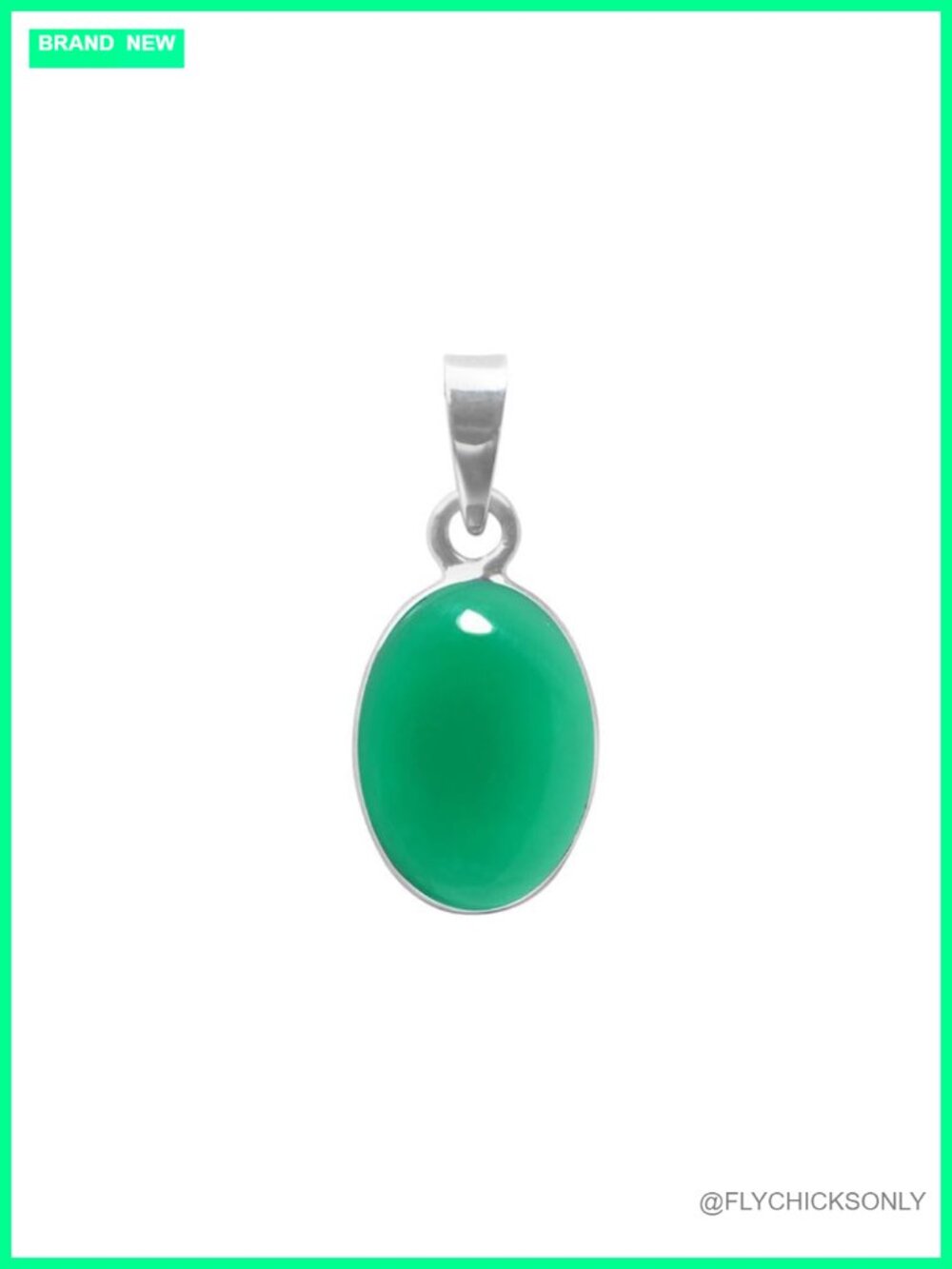 Sterling Silver Pendant Necklace Oval Green Onyx Handmade Gift